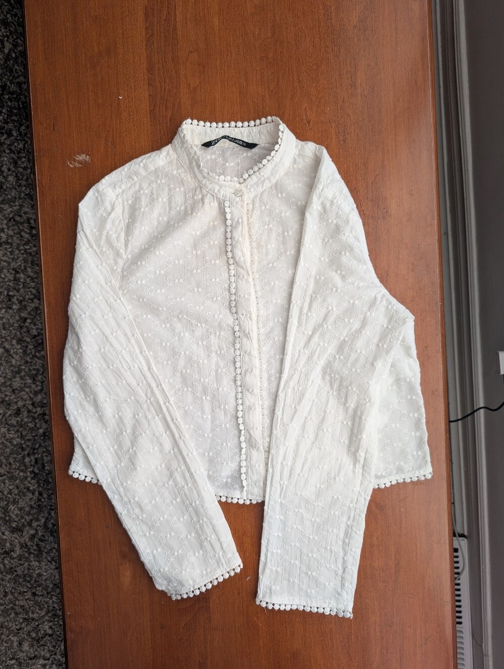 Zara White Crochet-Trim Embroidered Top